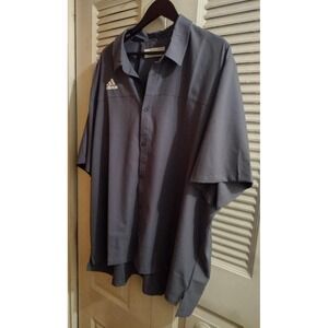 Adidas Mens Team Iconic Button-Down Active Shirt–Dark Gray, Size 3XL Big & Tall